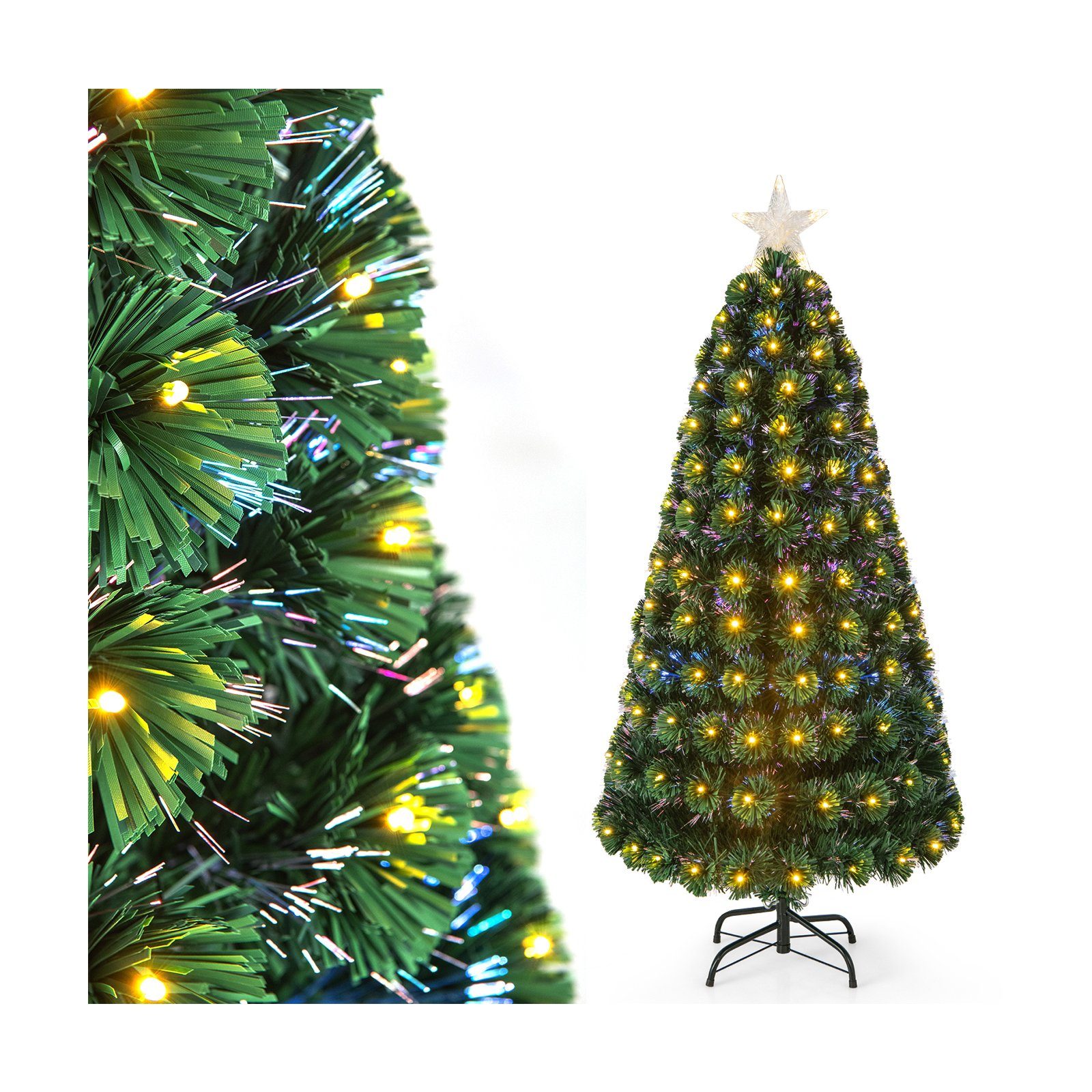 COSTWAY Künstlicher Weihnachtsbaum, 150cm, mit 170 Spitzen, 170 LEDs & Stern