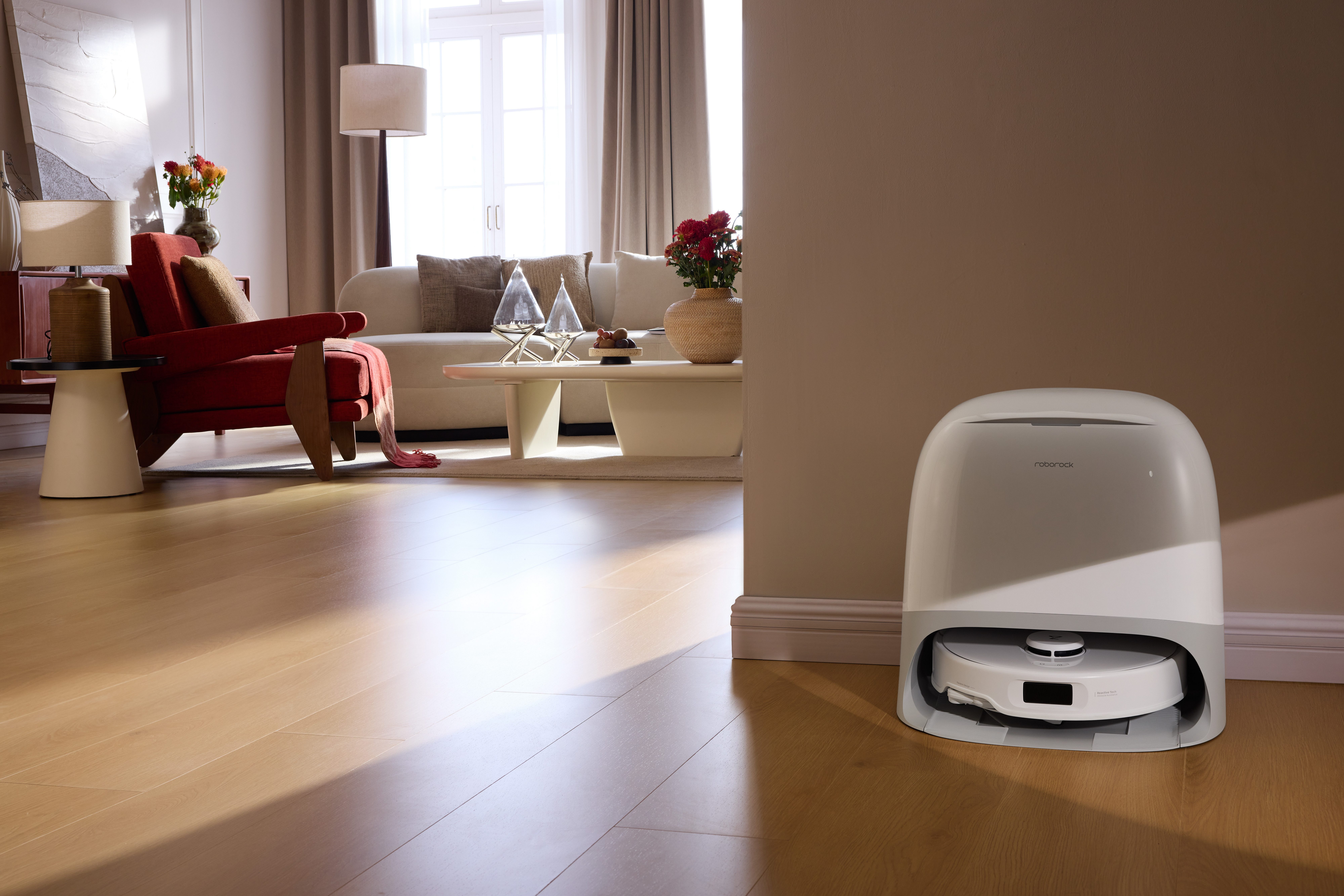 Roborock Saugroboter Qrevo Curv 5A1, mit Wischfunktion, automatisches Entleeren, 66 W, beutellos, Auffüllen intensiver und Moppwäsche bei 75 °C.