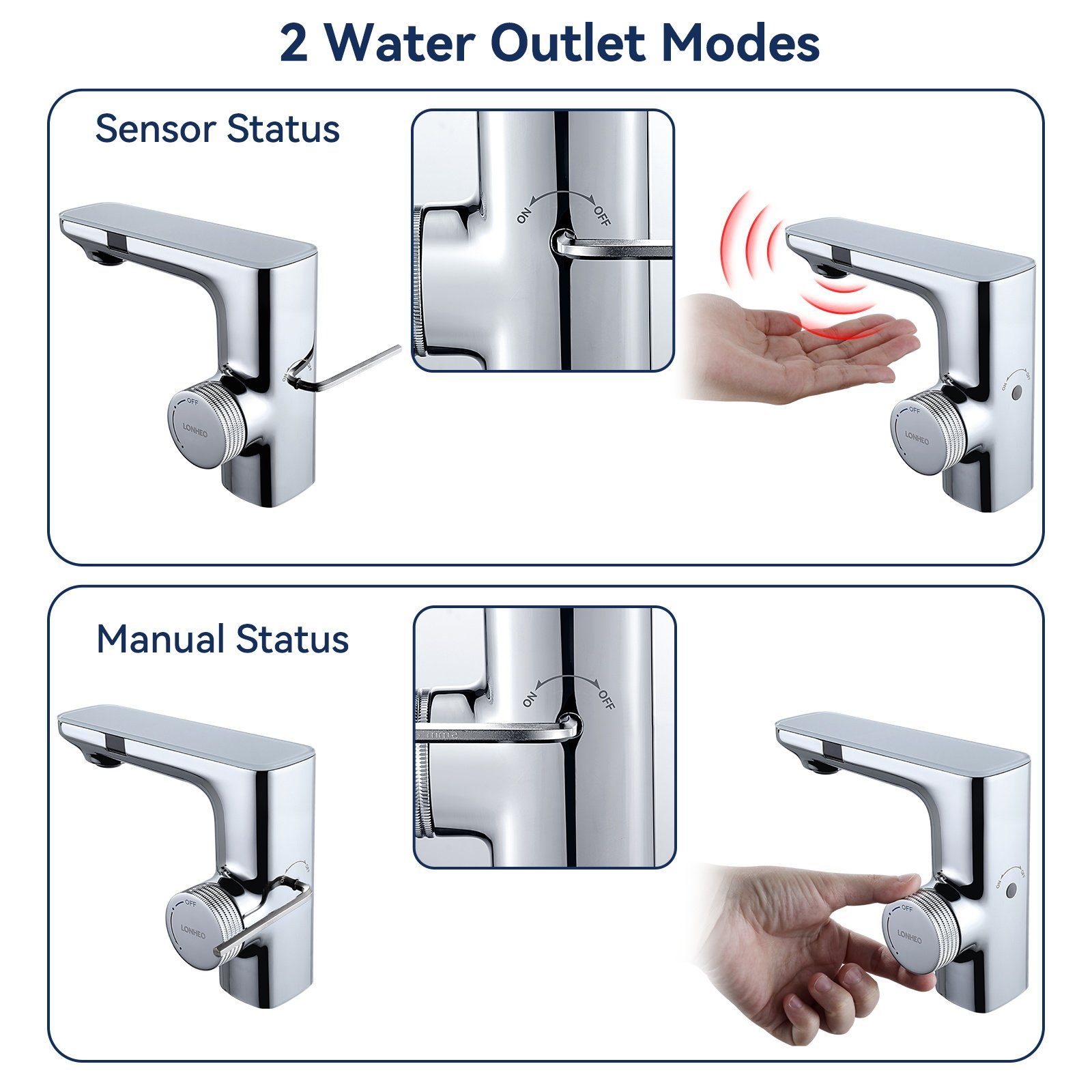 Lonheo Waschtischarmatur Sensor Mischbatterie Waschbecken IR Silber Wasserhahn Infrarot Automatik