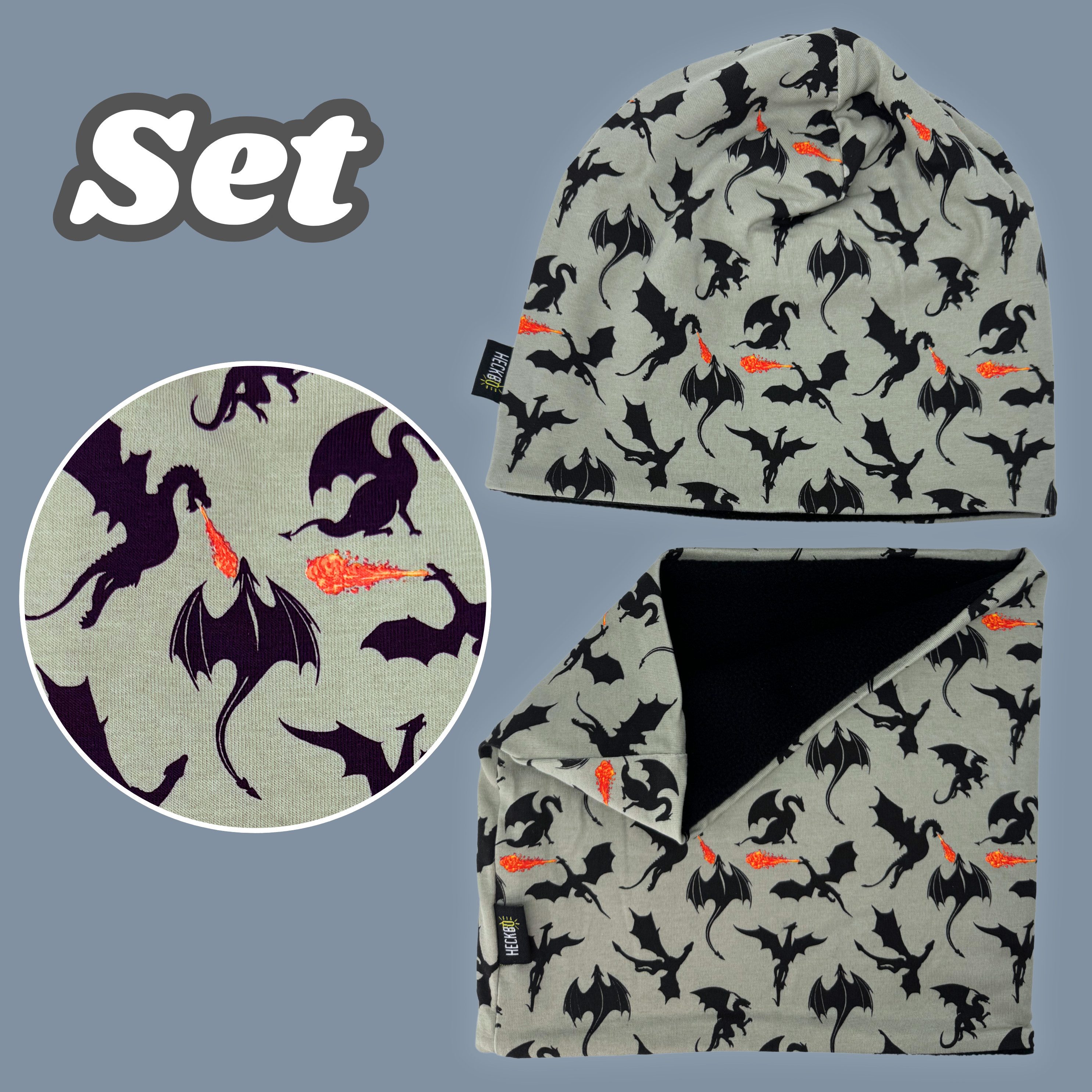 HECKBO Beanie HECKBO Kinder Mädchen Jungen Beanie Mütze & Loop-Schal Set – Bild 5 von 5