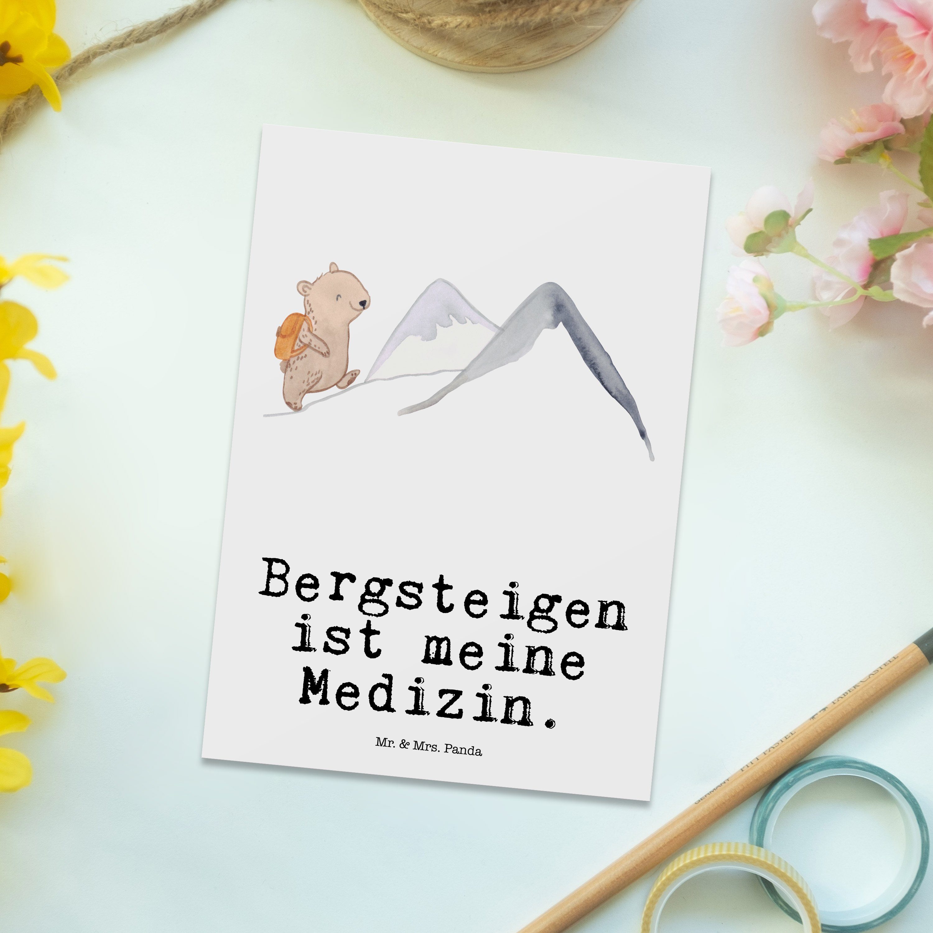 - & Bergsteigen Mrs. Panda Postkarte Weiß Alpinismus, - Medizin Geschenk, Trek Bär Mr. Sportart,