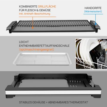 7MAGIC Tischgrill Standgrill Elektrogrill Kontaktgrill gerillte Elektrische Grillplatte, 2200 W, Einstellbarer Temperaturregler und antihaftbeschichtete Platte