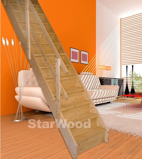 Starwood Massivholz Korfu Wangentreppe gerade, mit Setzstufen & Holzgeländer