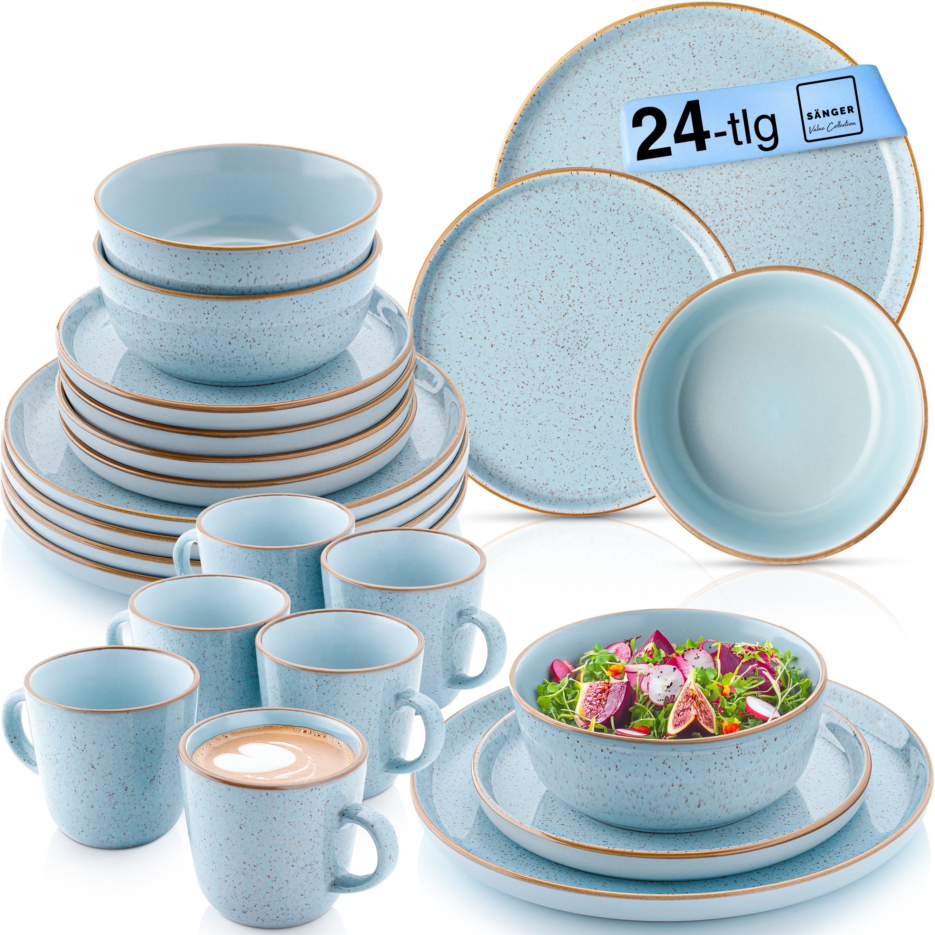 SÄNGER Tafelservice Rio Geschirrset (24-tlg), 6 Personen, Steingut, Handmade, Blau, Erweiterbar, VALUE COLLECTION