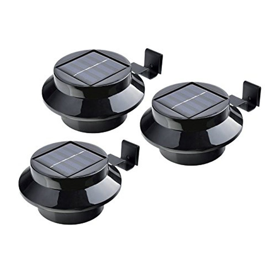 warm-weißes Dachrinne 3er Solarleuchte Solar IC Tageslicht-Sensor Gardenstyle für inkl. Licht, fest LED Dachrinnenleuchte, Befestigungsmaterial, Zäune, Dachrinnenleuchten warm-weiß, Set schwarz, die integriert, & LED