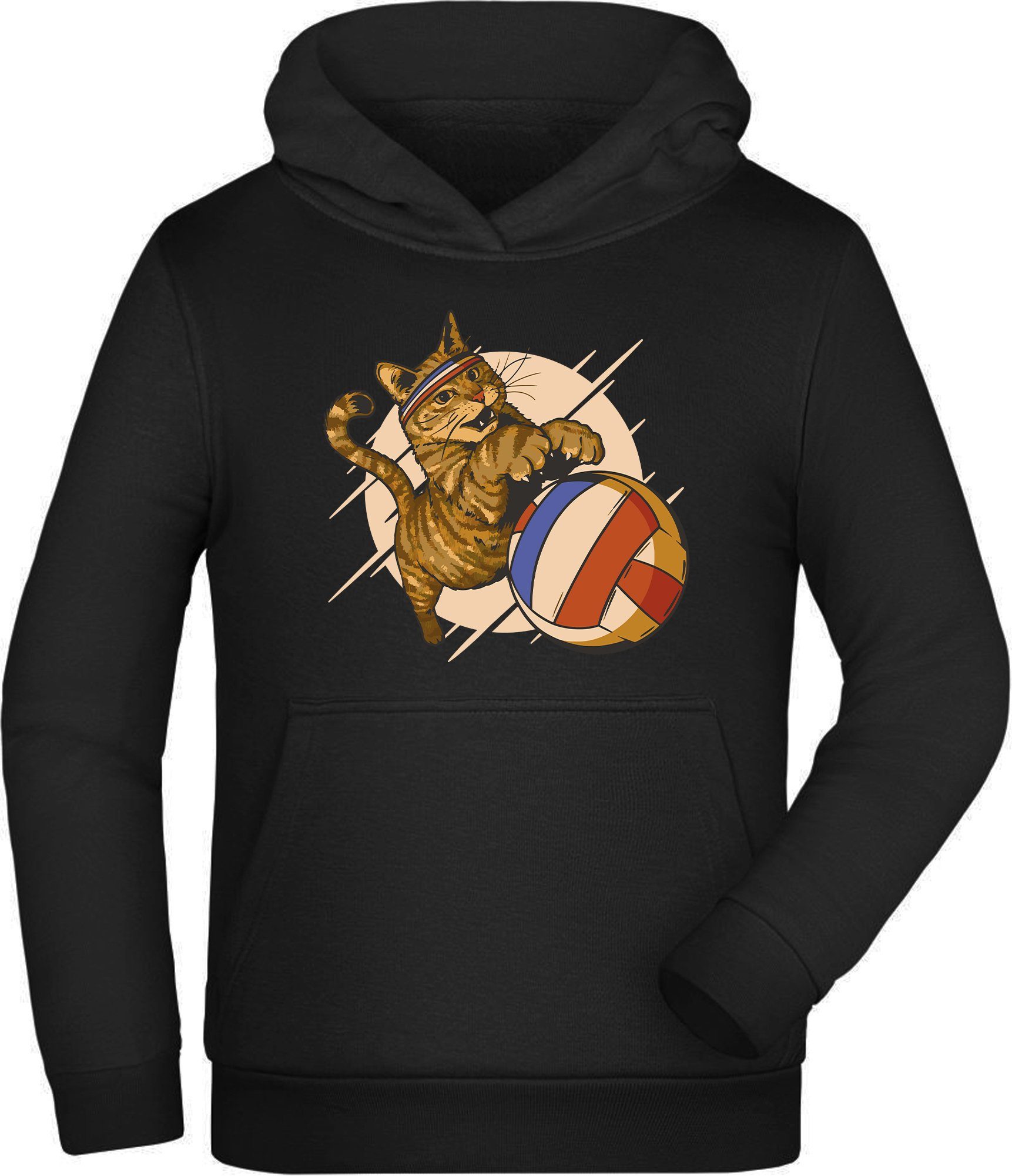 MyDesign24 Hoodie Kinder Kapuzen Sweatshirt - Katzen Hoodie beim Volleyball Kapuzensweater mit Aufdruck, i121 | Sweatshirts
