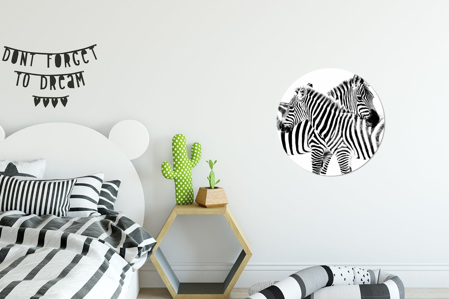 MuchoWow Wandsticker Zwei Zebras Wohnzimmer Hintergrund für St), Tapetenaufkleber, Tapetenkreis weißem auf Rund, Kinderzimmer, (1