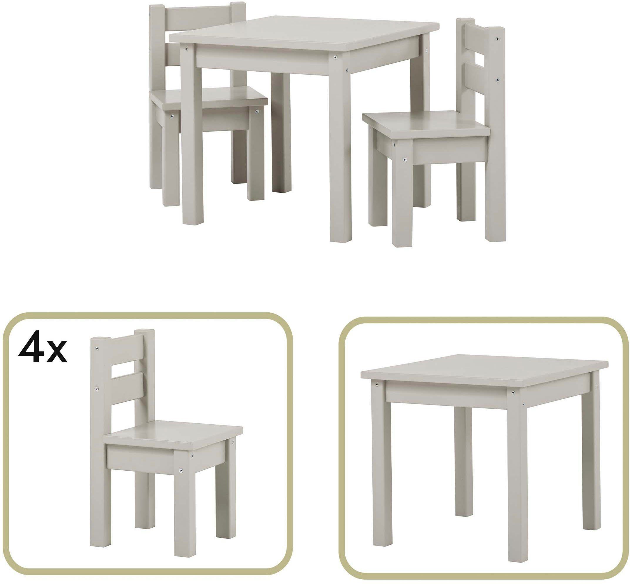 Hoppekids Kindersitzgruppe MADS Kindersitzgruppe, in Stühle), 5-tlg., vier 4 mit vielen Tisch, hellgrau (Set, Stühlen Farben, 1