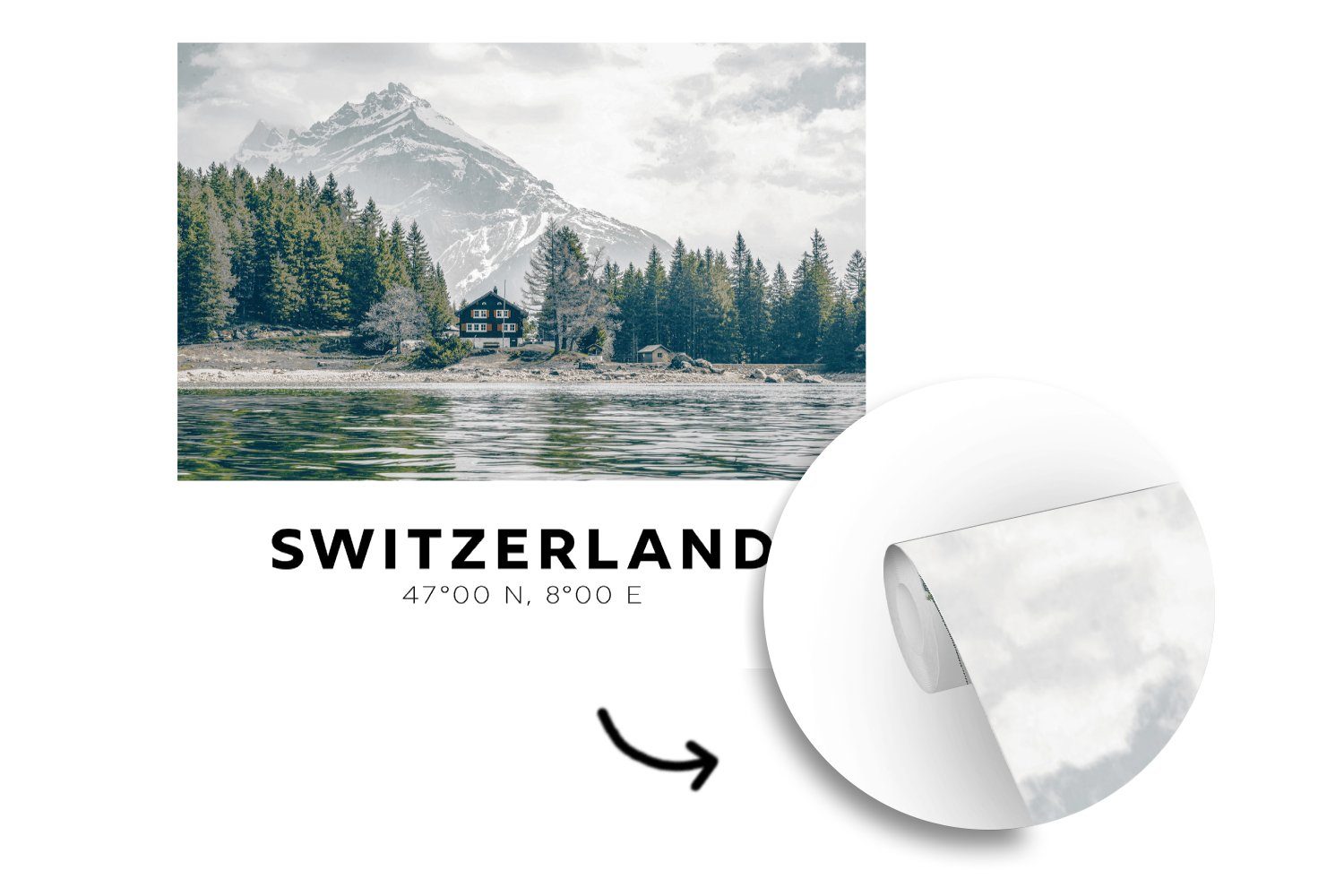 Wohnzimmer St), bedruckt, MuchoWow Wandtapete Schweiz - (5 Chalet, Tapete Vinyl oder für Matt, Schlafzimmer, - Fototapete Berg