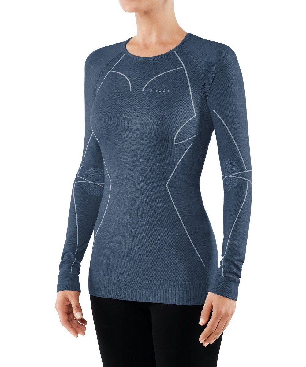 FALKE Langarmshirt Wool Tech (Merinowolle) Unterwäsche blau Damen