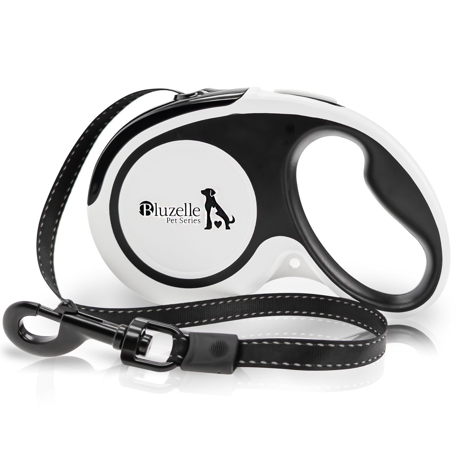 Bluzelle Rollleine, ABS Kunststoff, Nylon, Mittlere & Große Hunde bis 50kg / Reflektor-Gurt / Einhand-Bremssystem