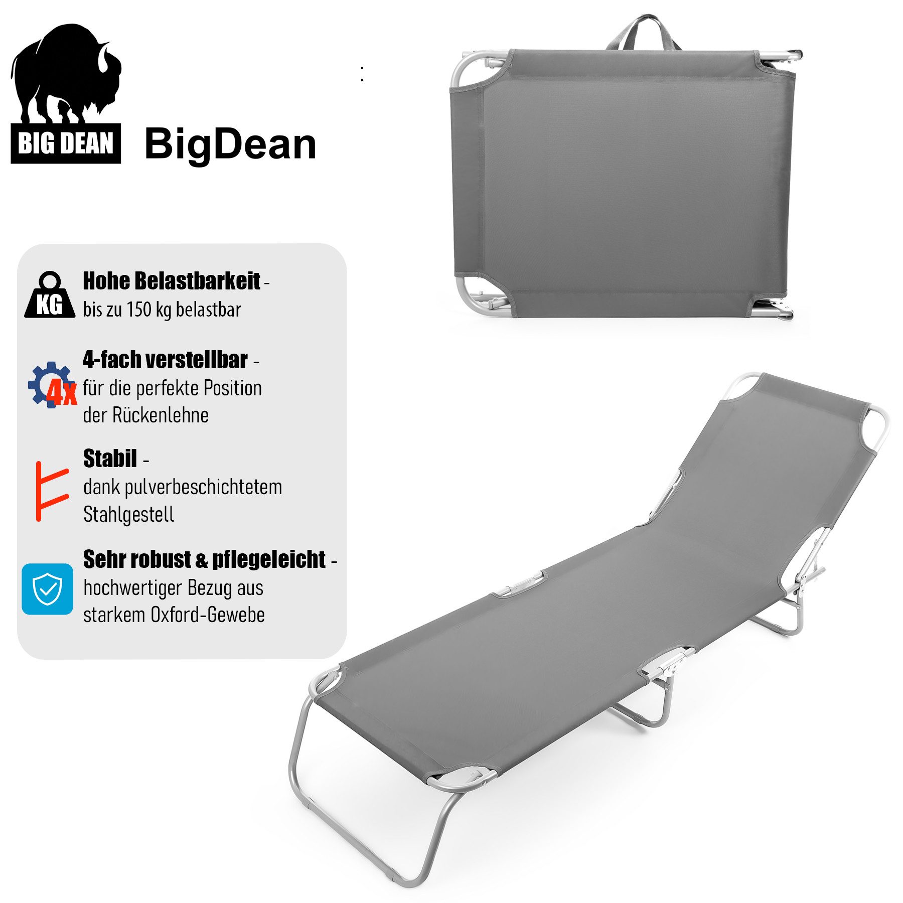 BigDean Gartenliege Sonnenliege klappbar 150 kg belastbar mit verstellbarer günstig online kaufen