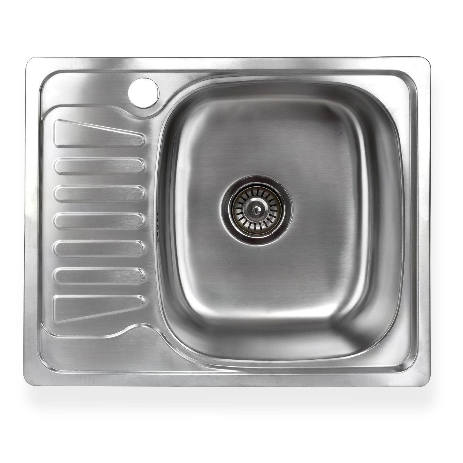 Stabilo Sanitär Edelstahlspüle Edelstahl Einbauspüle "Alfa 2R" mit linksseitiger Abtropffläche, rechteckig, 58/48 cm, Spüle ist Rost-und Hitzebeständig., (Komplett-Set, 1 St., mit komplettem Siphon), Spüle ist Rost-und Hitzebeständig.