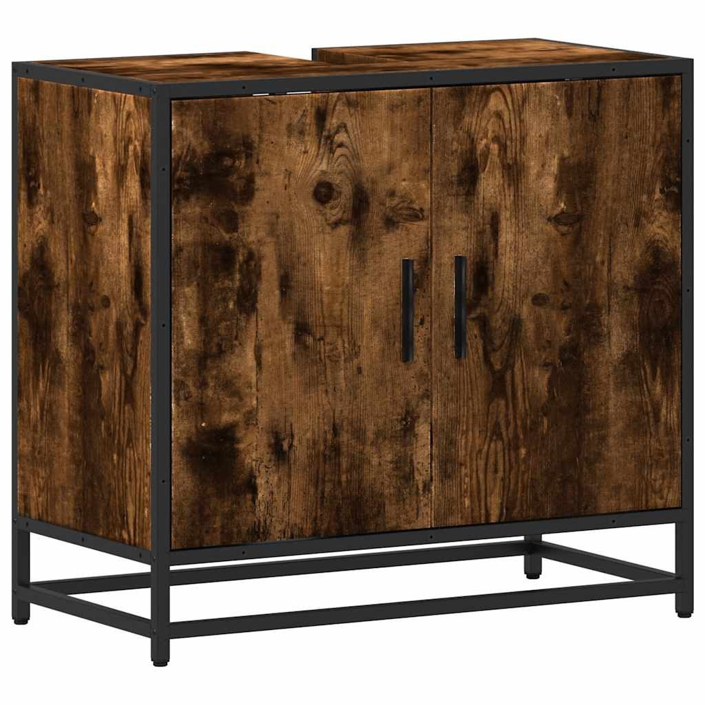 vidaXL Badezimmer-Set Waschbeckenunterschrank Räuchereiche 65x33x60 cm günstig online kaufen
