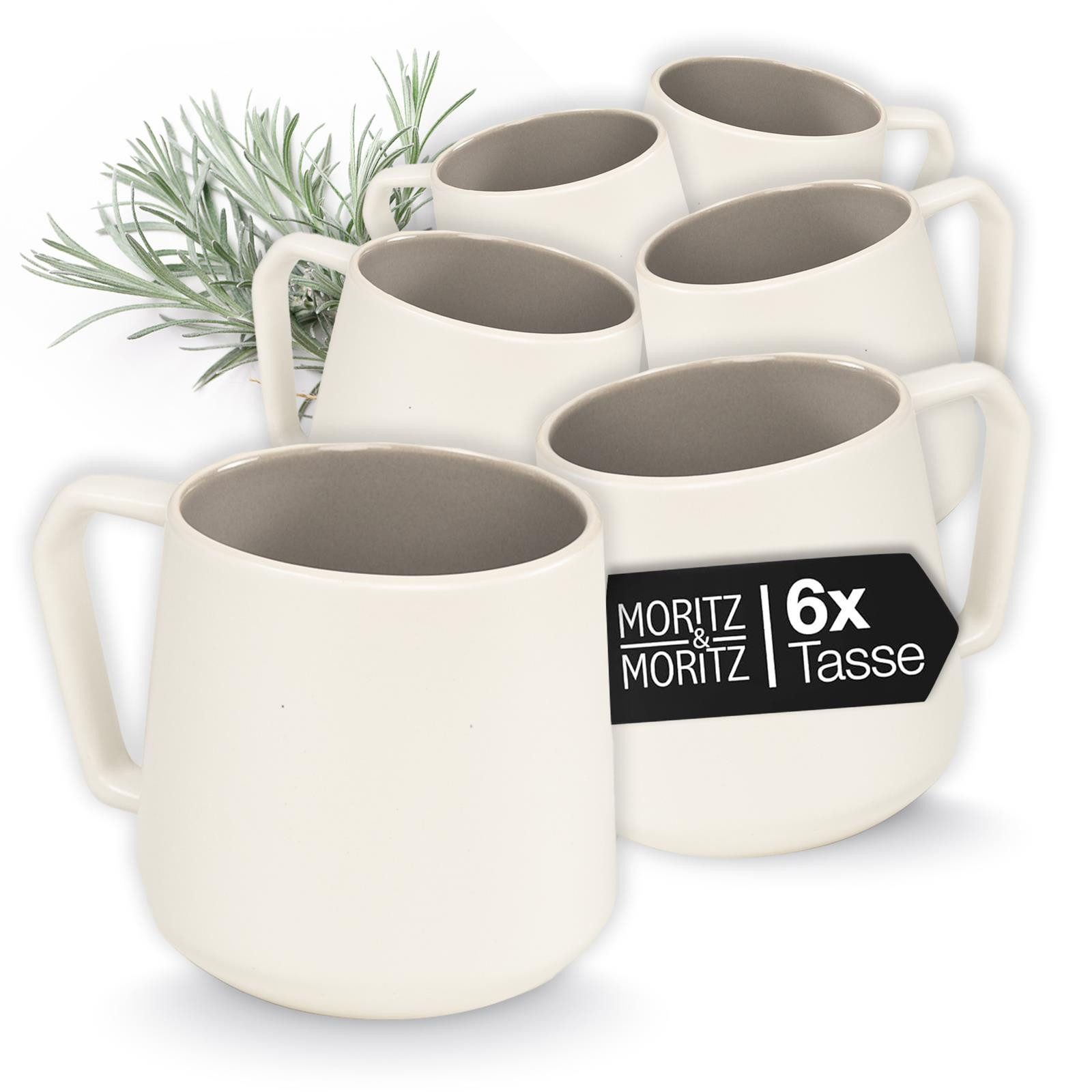 Moritz & Moritz Geschirr-Set CAVO Kaffeebecher Stone (6-tlg), Steinzeug, Spülmaschinengeeignet