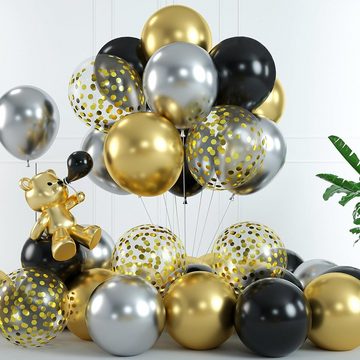 GelldG Luftballon Luftballons Schwarz Gold Silber mit Golden Konfetti Party Ballons