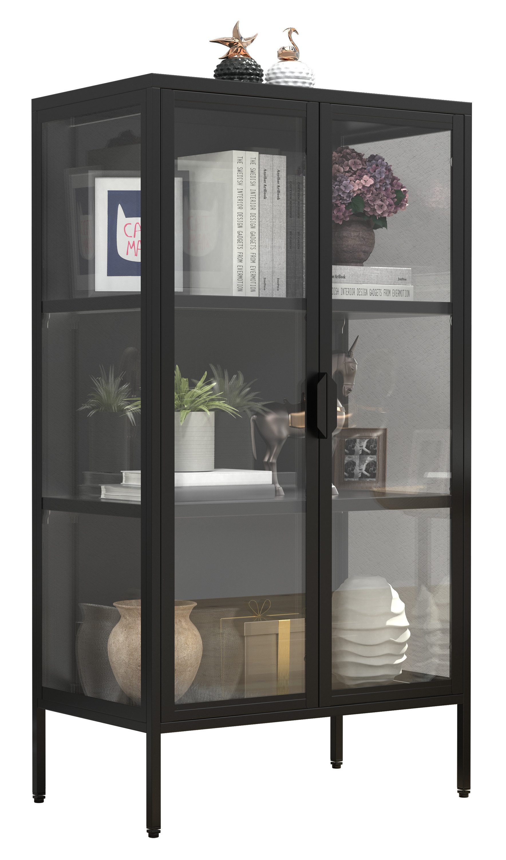 VCM Standvitrine Floka B. 60 x T. 35 x H. 110 cm Offene Ausstellung von Deko und Sammlerstücken, Wohnzimmer oder Büro