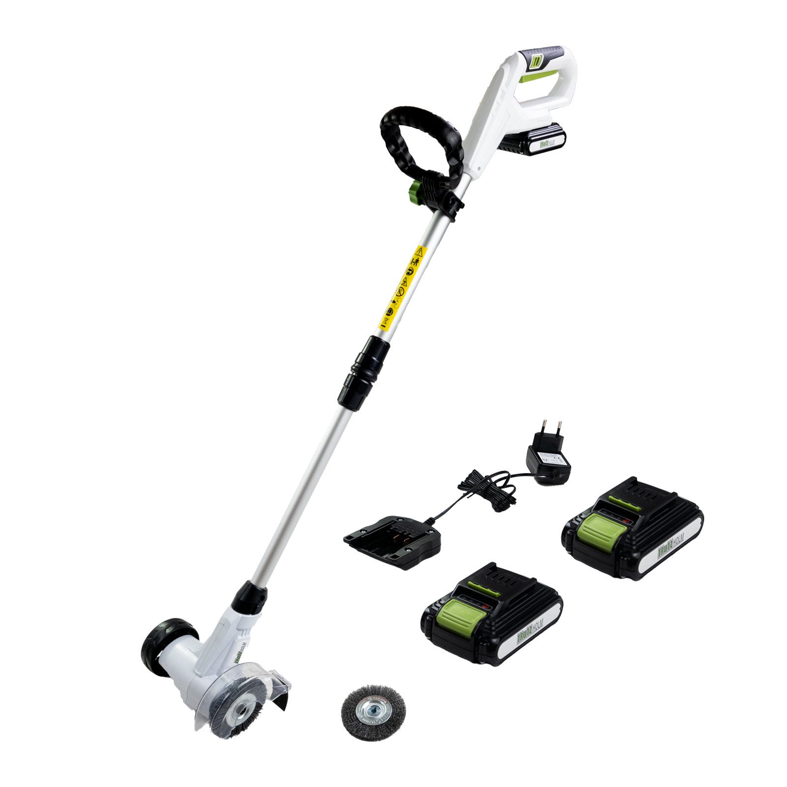TRUTZHOLM Akku-Rasentrimmer Fugenreiniger 20V inkl. 2 x Akku 2.0Ah wechselbare Fugenbürsten, (Komplett Paket, 1 St), Teleskopstiel