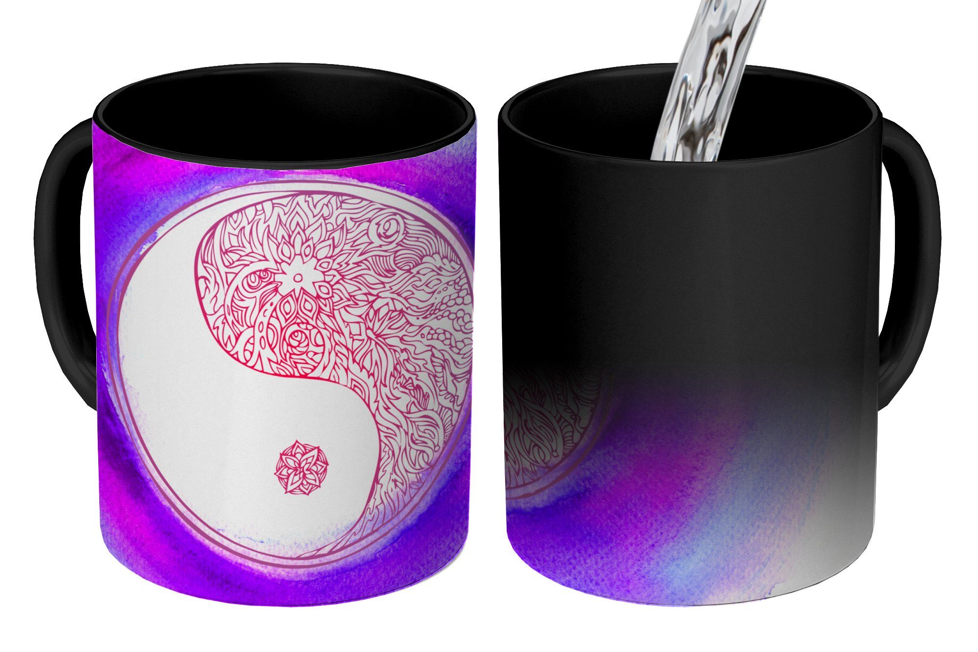 MuchoWow Tasse Eine Illustration eines Yin und Yang Logos mit Farben, Keramik, Farbwechsel, Kaffeetassen, Teetasse, Zaubertasse, Geschenk