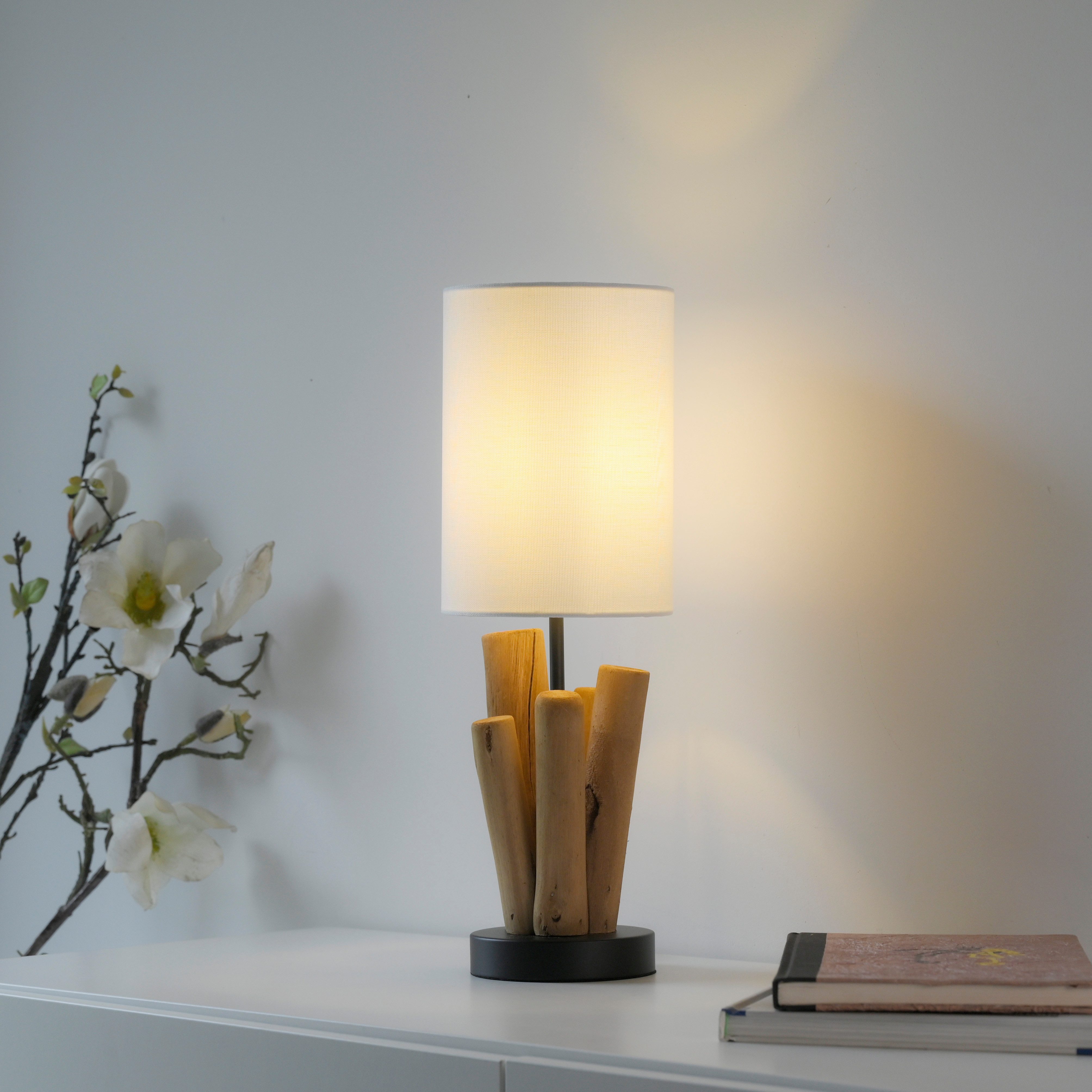 OTTO home Tischleuchte Heddle, Leuchtmittel wechselbar, Holz - Optik, Vintage Style, Schnurschalter, Tischlampe