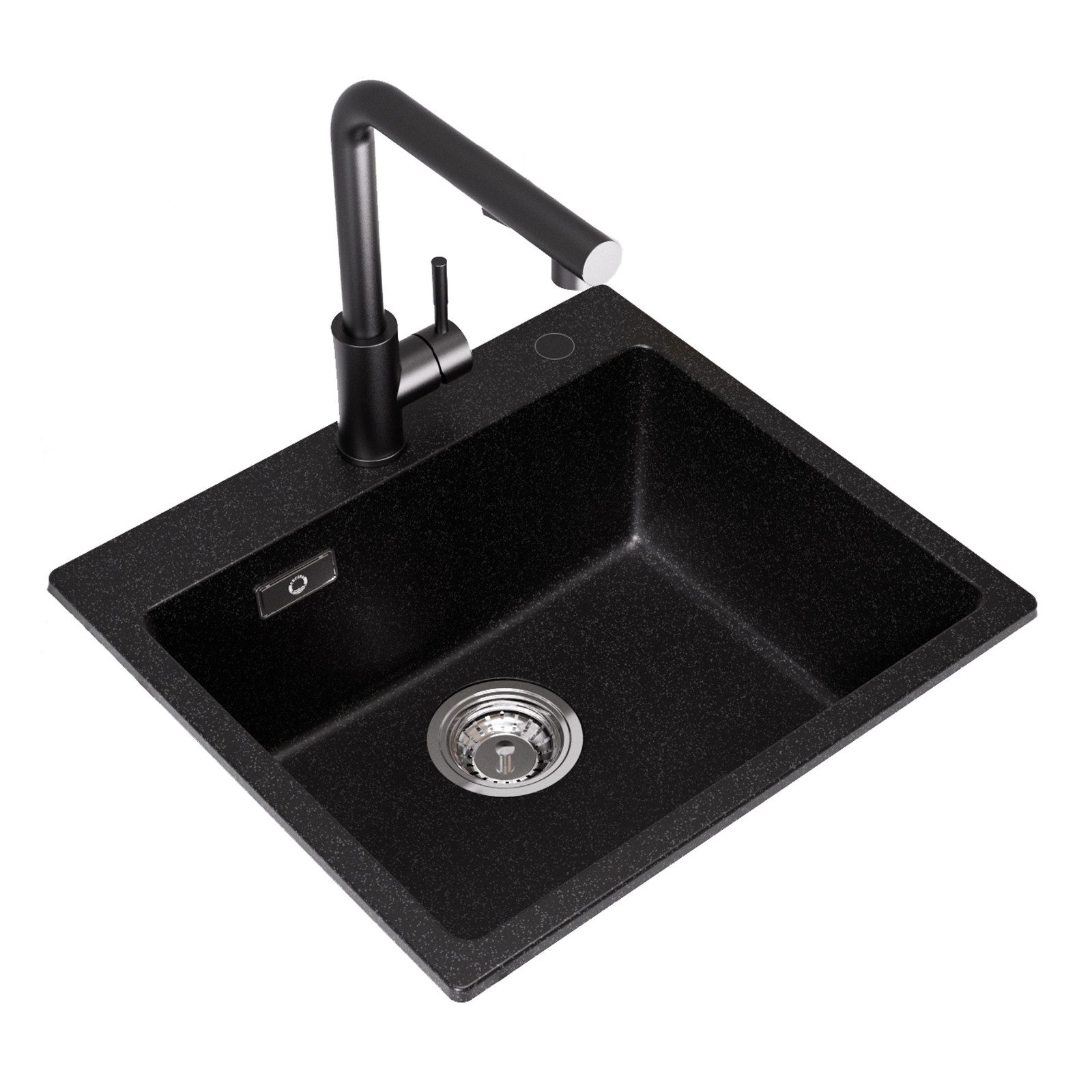 CECIPA MAX Granitspüle Küchenspüle Granit 50 x 45 cm Spülbecken, ohne Wasserhahn, Aufsatzspüle für die Küche, inkl. Siphon Ab- und Überlaufgarnitur