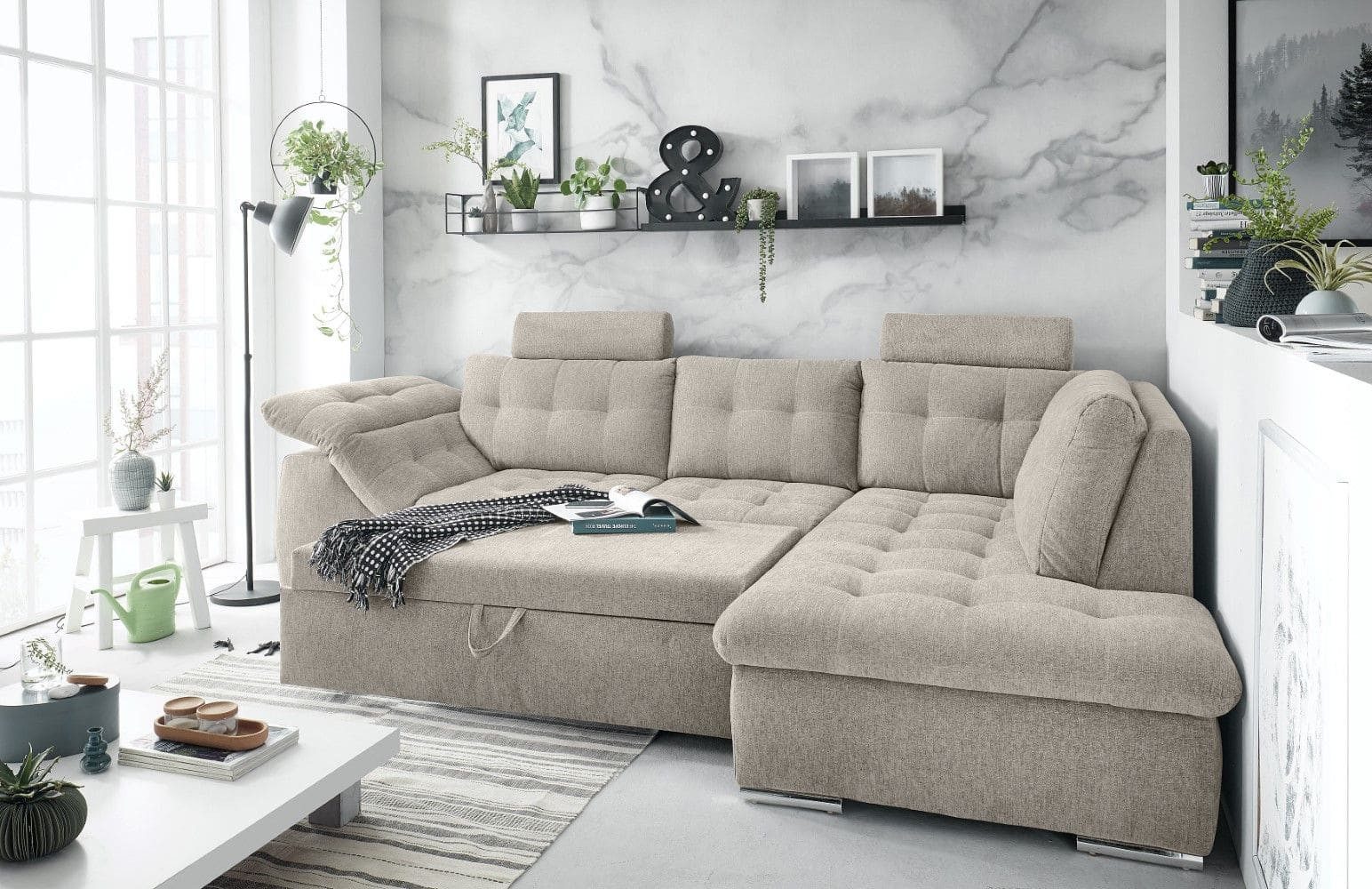 ED EXCITING DESIGN Ecksofa Oman, mit Schlaffunktion, Kopflehnen, Armlehnenfunktion