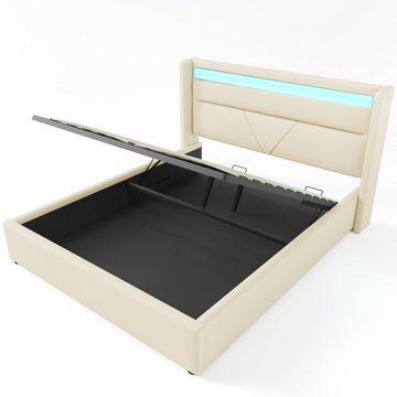 Sweiko Polsterbett, Doppelbett mit LED-Beleuchtung, Kunstleder, 140*200cm