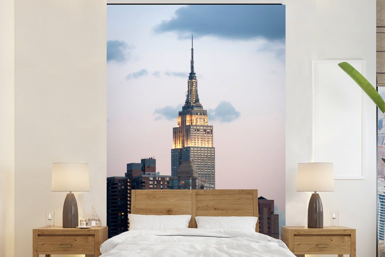 MuchoWow Fototapete Empire State Building Manhattan NY, Matt, bedruckt, (3 St), Montagefertig Vinyl Tapete für Wohnzimmer, Wandtapete