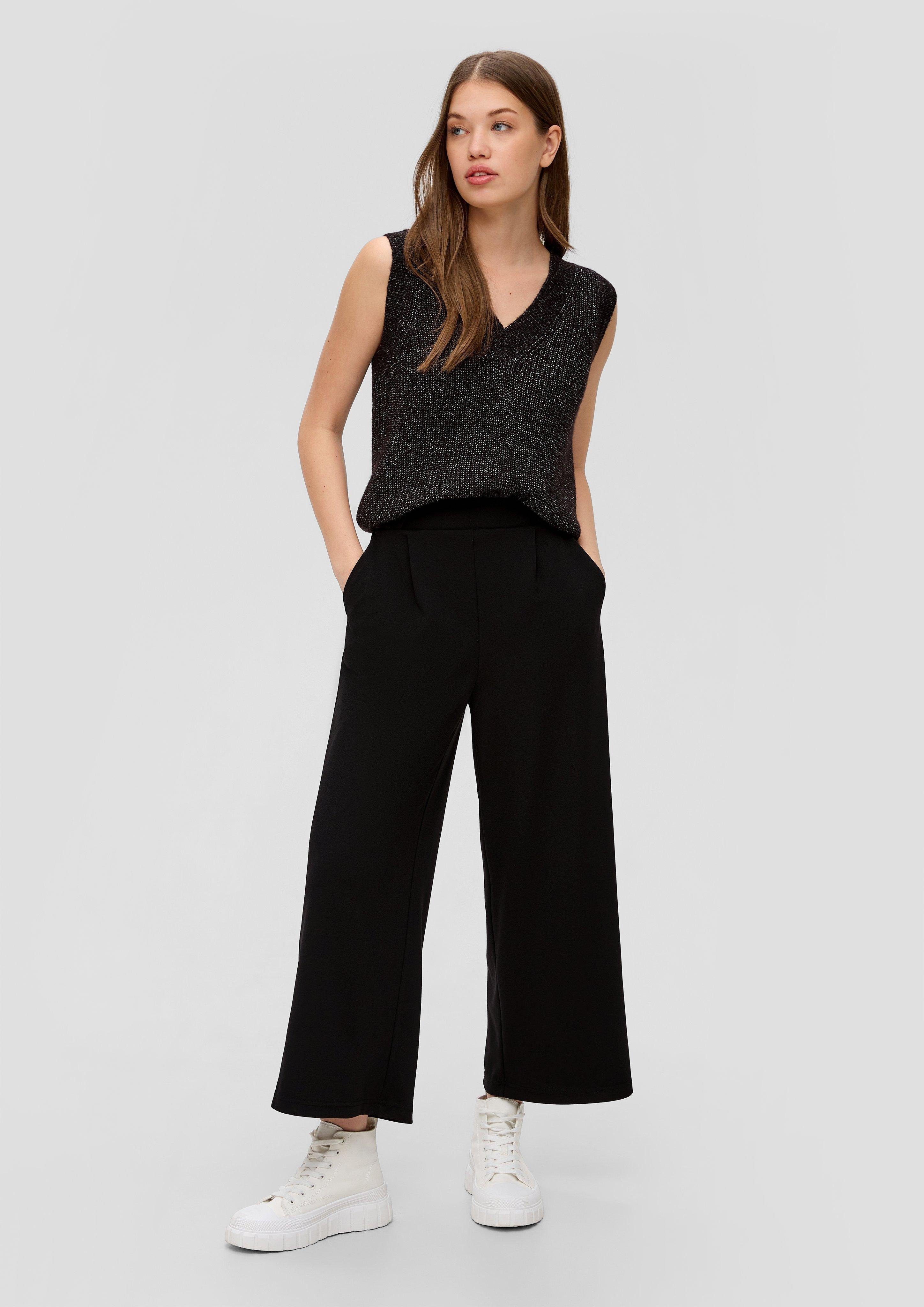 QS 7/8-Hose Culotte aus Crêpe im Loose Fit Zierknopf, Logo