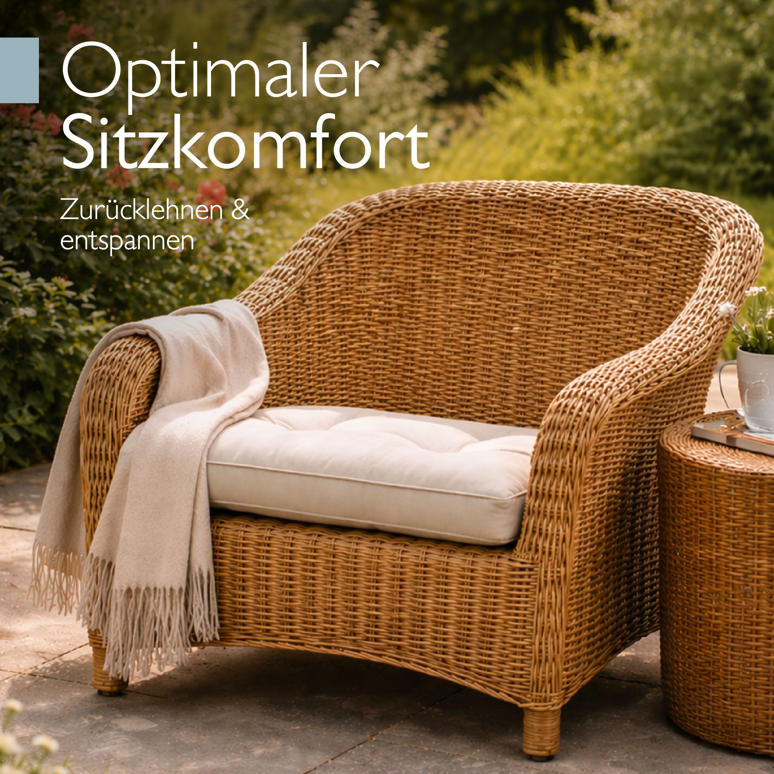 Beautissu Sitzkissen Lounge Kissen Outdoor Beige XLuna, 40x40cm, Sitzkissen Gartenstuhl 10 cm dick Sitzpolster Auflagen für Gartenmöbel