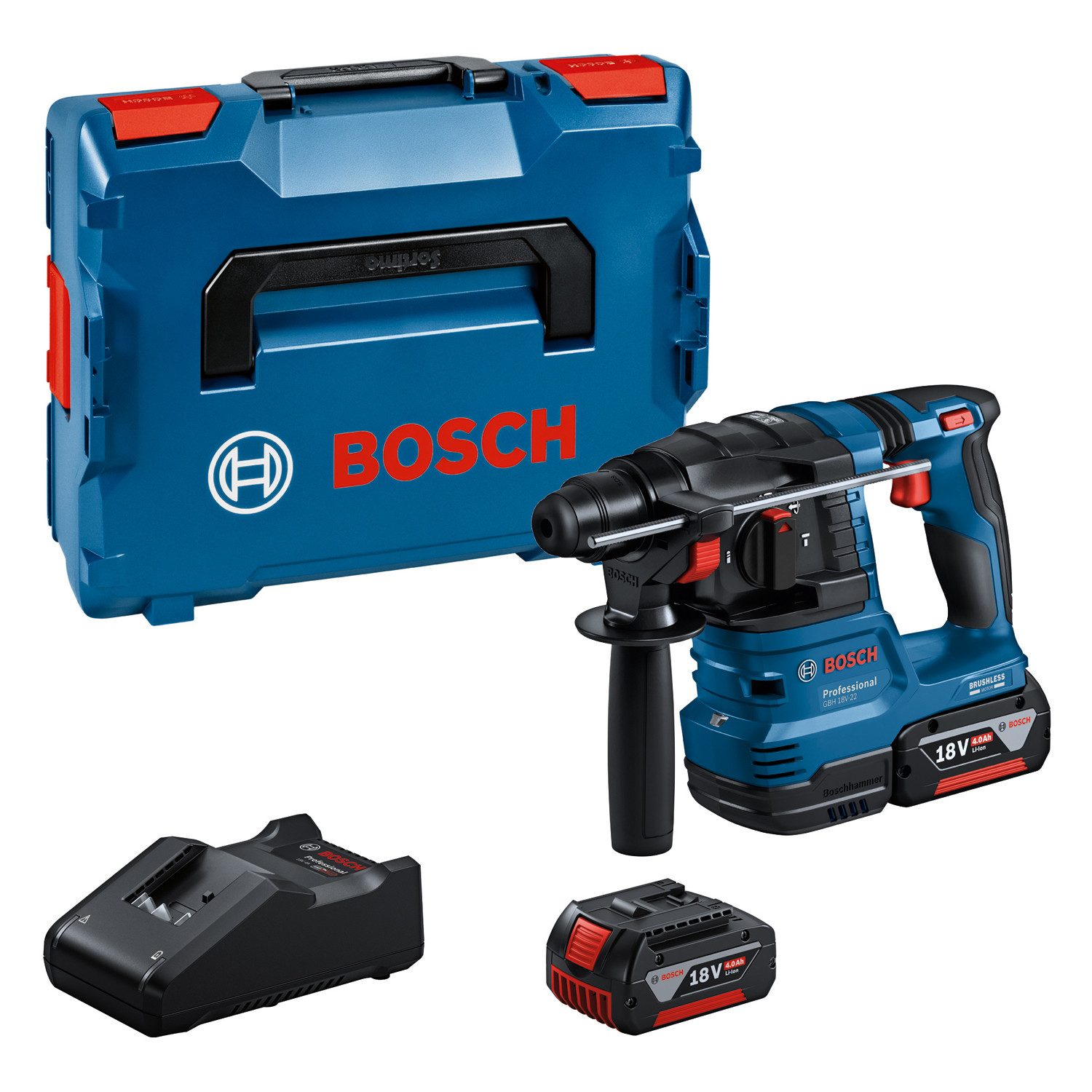 Bosch Professional Akku-Bohrhammer »GBH 18V-22« mit SDS plus, Inkl. 2x Akku 4,0 Ah und Schnellladegerät, in L-BOXX 136