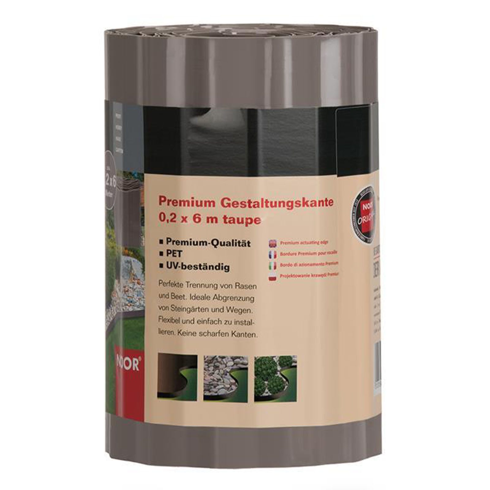 NOOR Beetbegrenzung Gestaltungskante Premium - 20 cm x 6 m Taupe, LxH: 600,00x20 cm, individuell zuschneidbar - Trennt Beete sauber und sicher