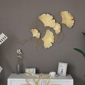 Masbekte Wanddekoobjekt 3D Ginkgo Wanddekoration aus Metall, Ginkgo Blätter Wandskulptur (Schmiedeeisen Wandverzierung, Wanddeko, Wandkunst, Wandmalerei, für Wohnzimmer, Schlafzimmer, Esszimmer, Moderne Deko)