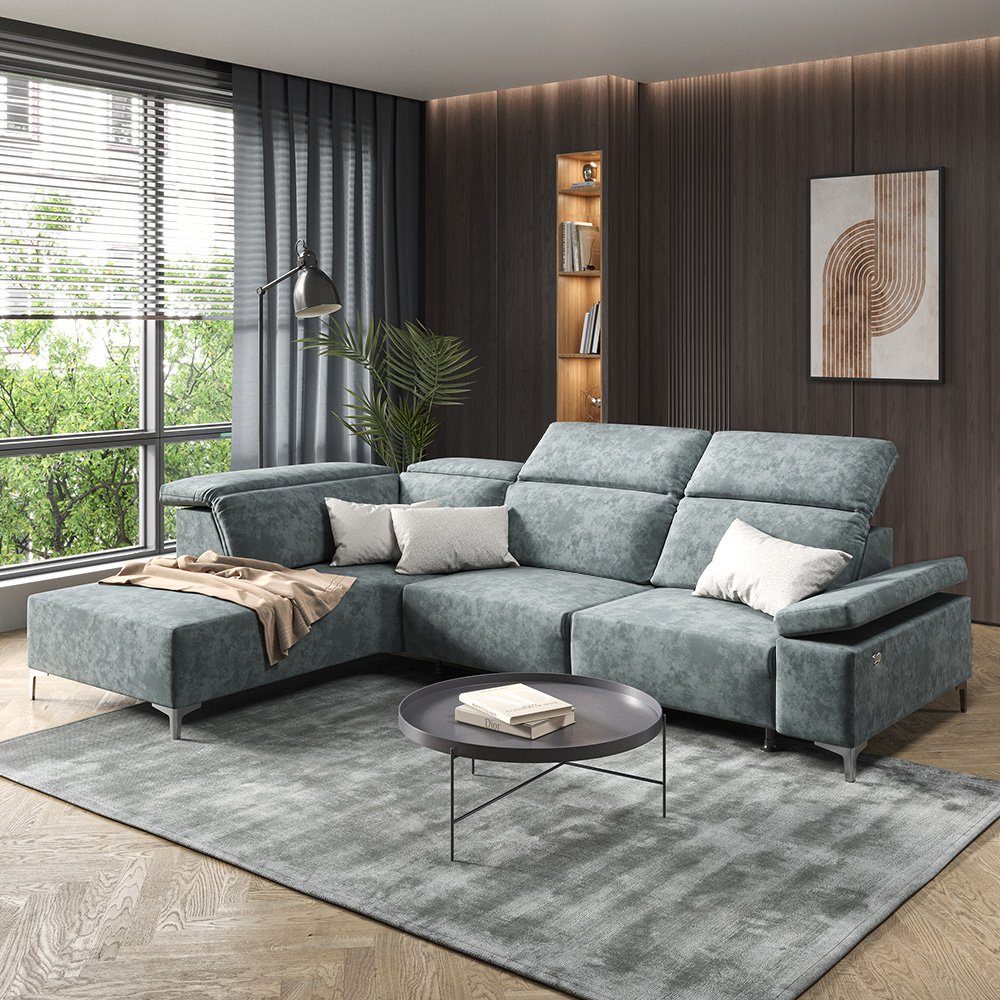 VitaliSpa® Ecksofa auffahrbar Grau Boxspringsofa James Loungesofa elektrisch Relaxfunktion