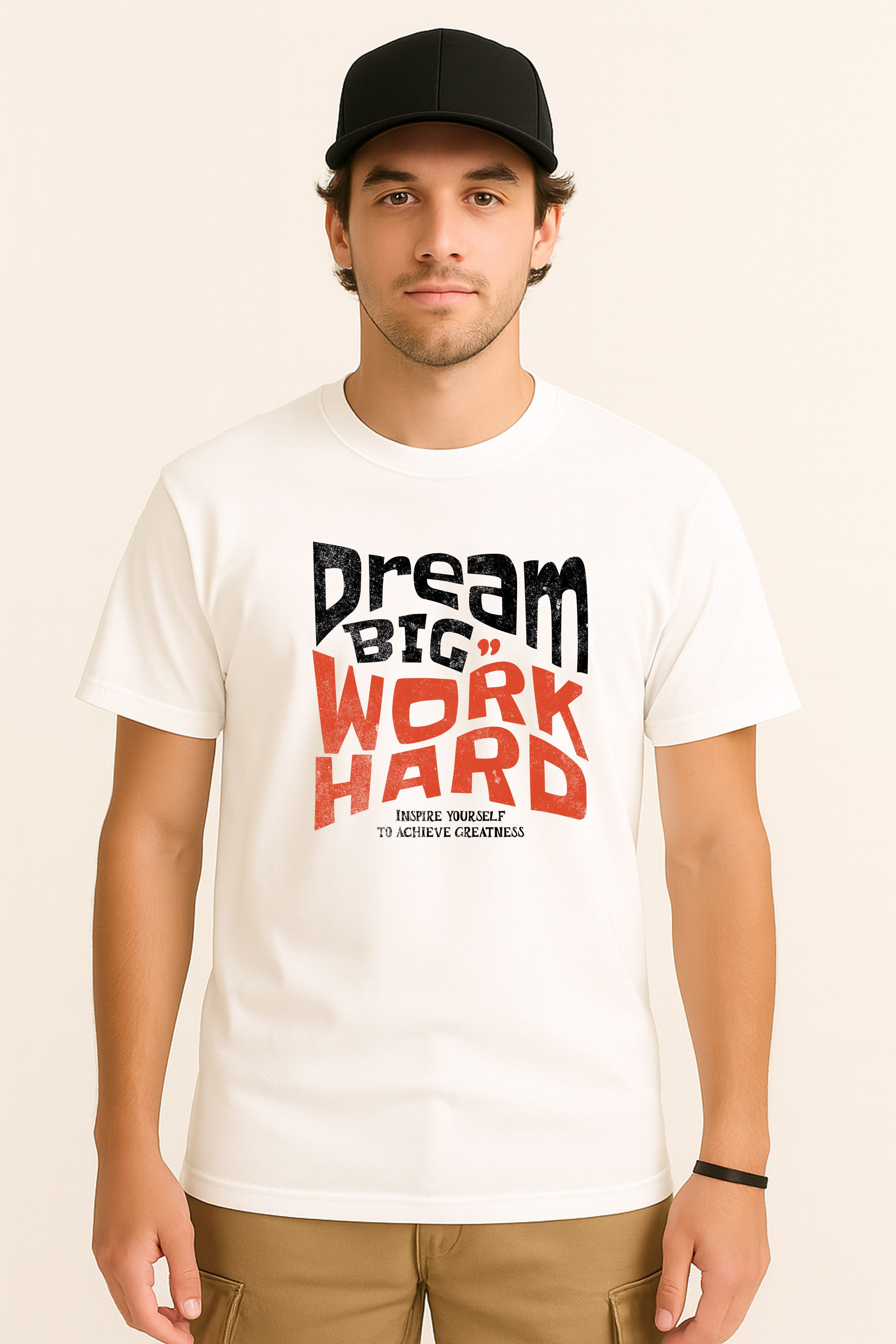 Print-Shirt Herren „Dream Big Work Hard“ – Motivshirt Print, Rundhals, Kurzarm