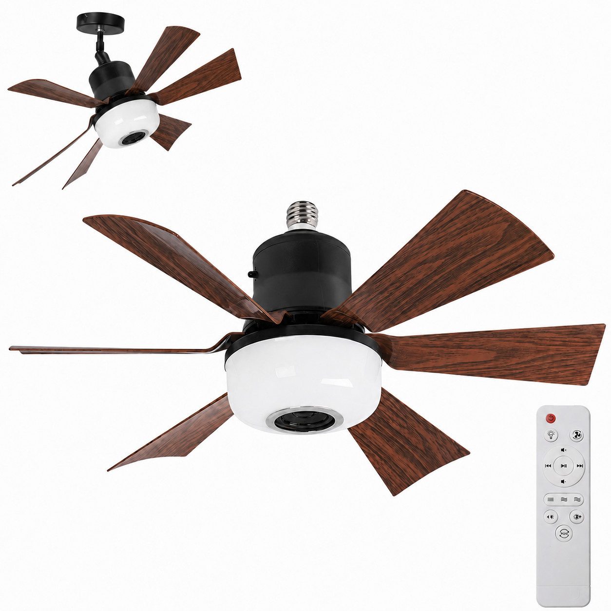 Lapamax Deckenventilator mit Beleuchtung, E27-Fassung Dimmbar Ventilator, 52CM, Höhenverstellbar, mit Bluetooth-LautsprecherGeschwindigkeitsstufen
