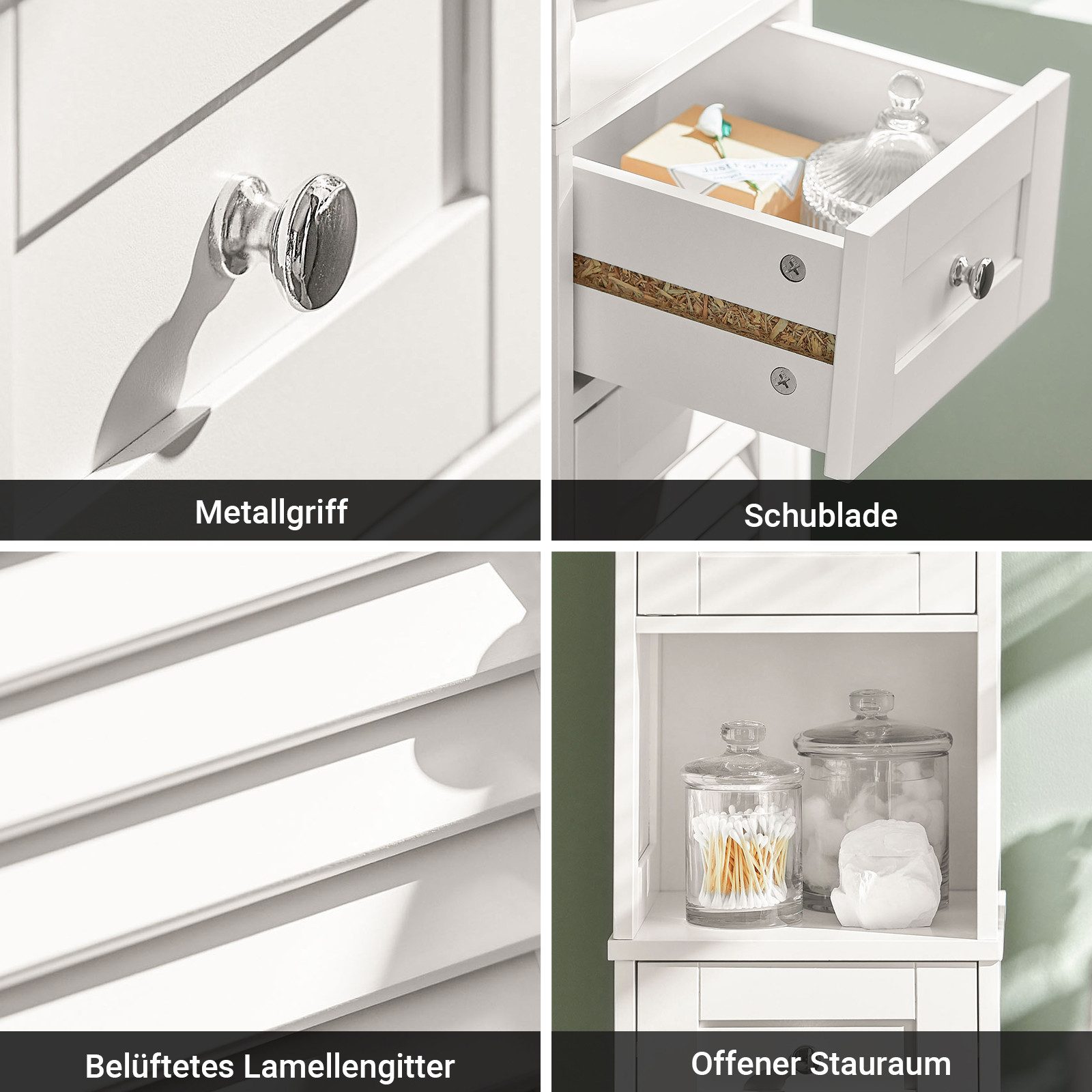 SoBuy Hochschrank FRG236, Badezimmerschrank schmal, Badkommode mit 2 Türen Badezimmer-Hochschrank Badregal Badschrank Badmöbel – Bild 5 von 5
