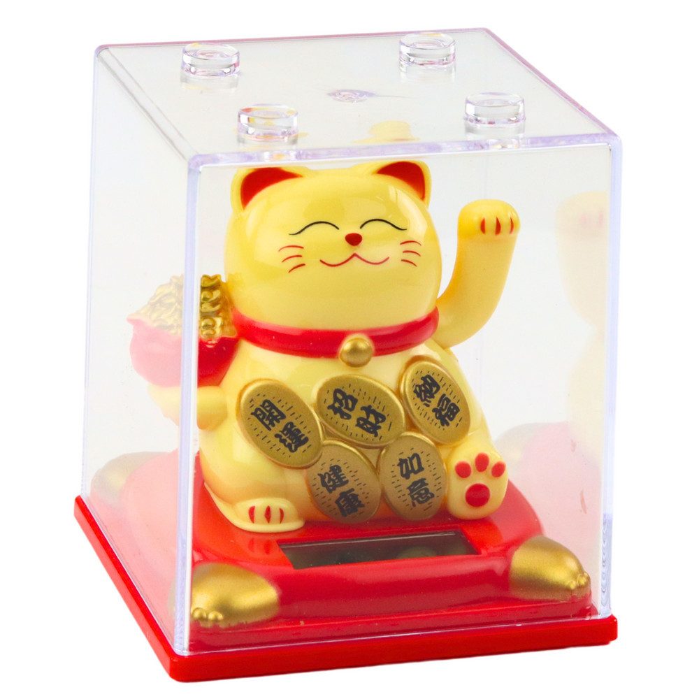 LEAN TOYS Winkekatze Glückskatze Solarfigur Glücksbringer (Spar-Set, 1 St., 9,5 x 8 x 8 cm dekorativ), Solarbetrieb, winkende Pfote, Glücksbringer