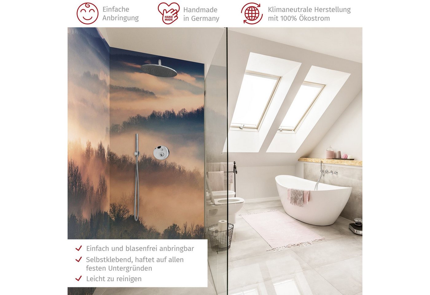 Thumbnail - Bilderdepot24 Badrückwand Fliesen Wald beige Duschrückwand ohne Bohren Dusche Natur, (2-tlg., Hart-Folie Premium matt 0,...