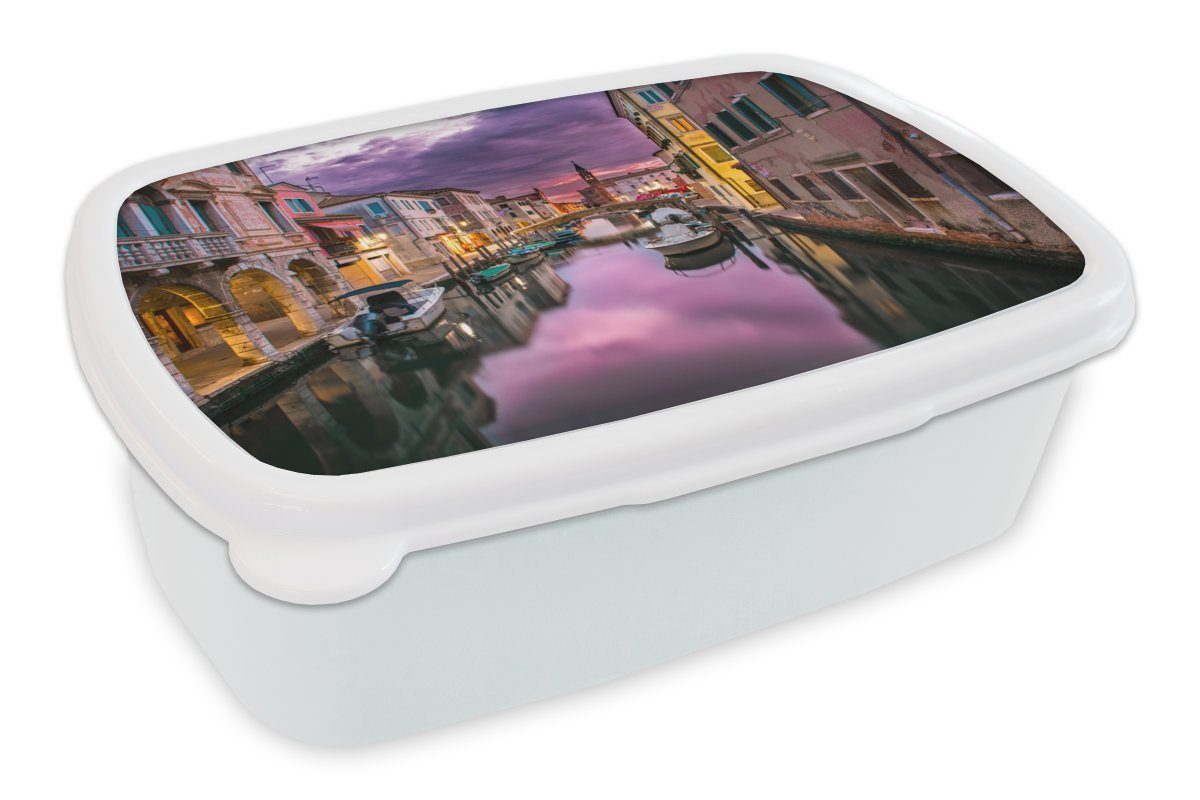 MuchoWow Lunchbox Italien - Wasser - Venedig, Kunststoff, (2-tlg), Brotbox für Kinder und Erwachsene, Brotdose, für Jungs und Mädchen weiß