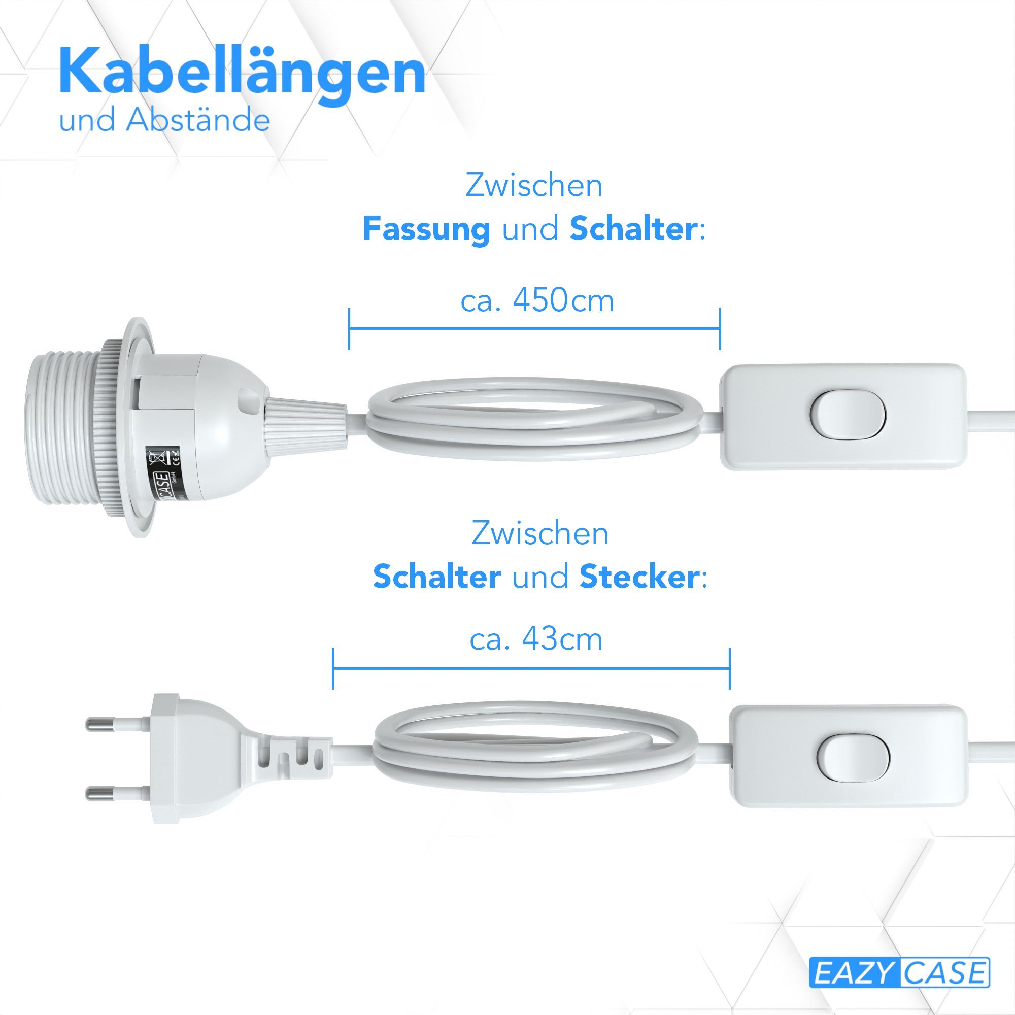 Lampenschirm E27 Fassung (Spar-Set, für Kabel DIY 3,5m, EAZY Weiß Schalter zum Stromkabel Lampensockel mit Lampenfassung 3x CASE Lampe E27 3-St), Aufhängen und