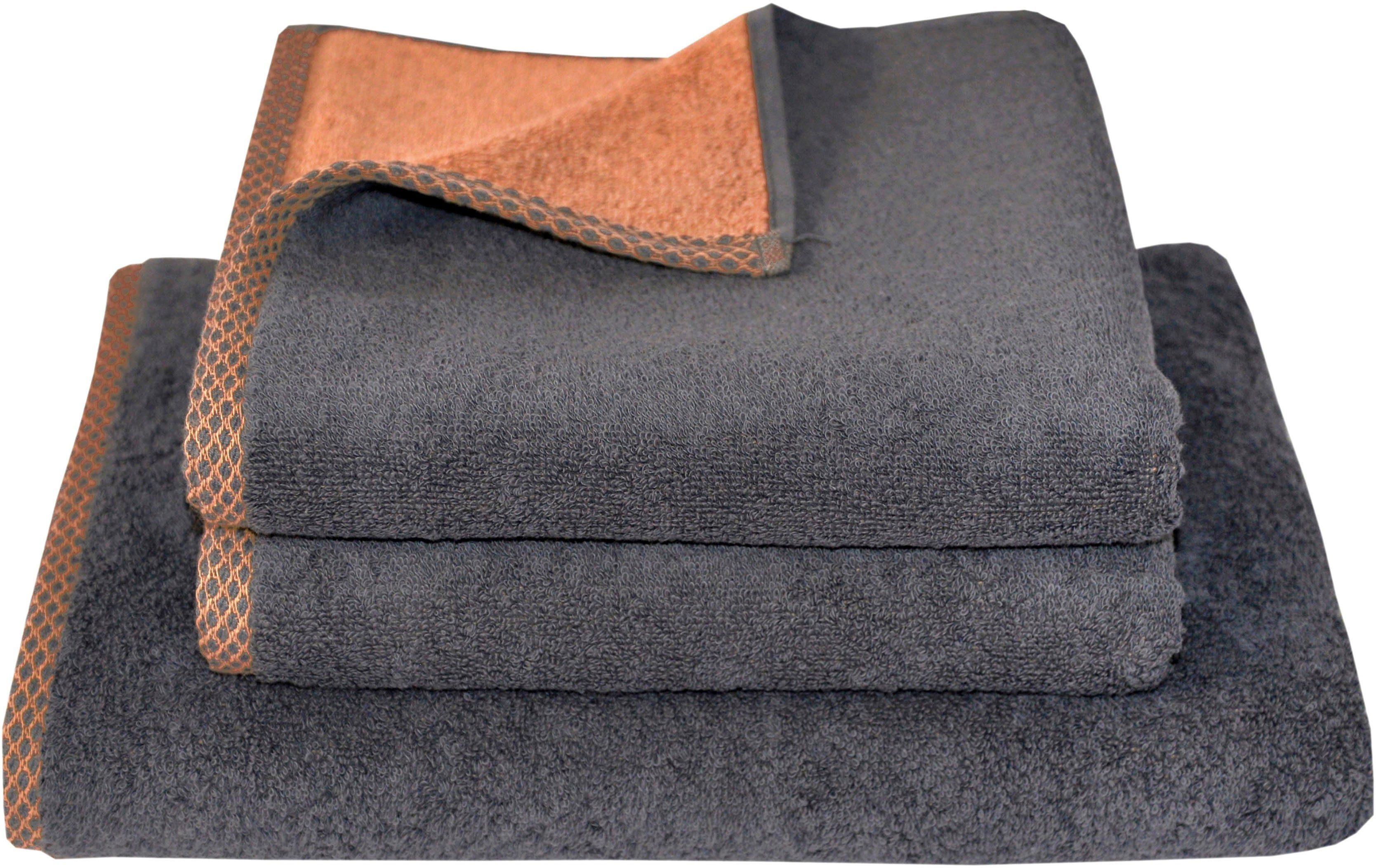 Dyckhoff Handtuch Set Golden Shades Rhomb, Walkfrottier (Set, 3-St), 2 Handtücher (50x100cm), 1 Duschtuch (70x140cm)