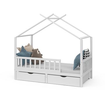 Livinity® Kinderbett Hausbett FRANKA Weiß mit Matratze