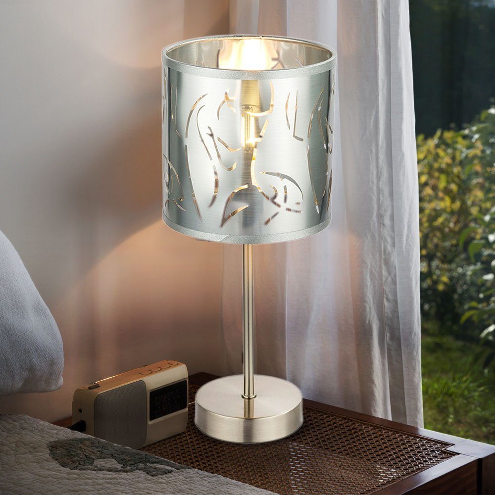 etc-shop LED Tischleuchte, Leuchtmittel inklusive, Warmweiß, Design Tisch  Lampe silber Schlaf Zimmer Stanzung Lese Nacht Licht