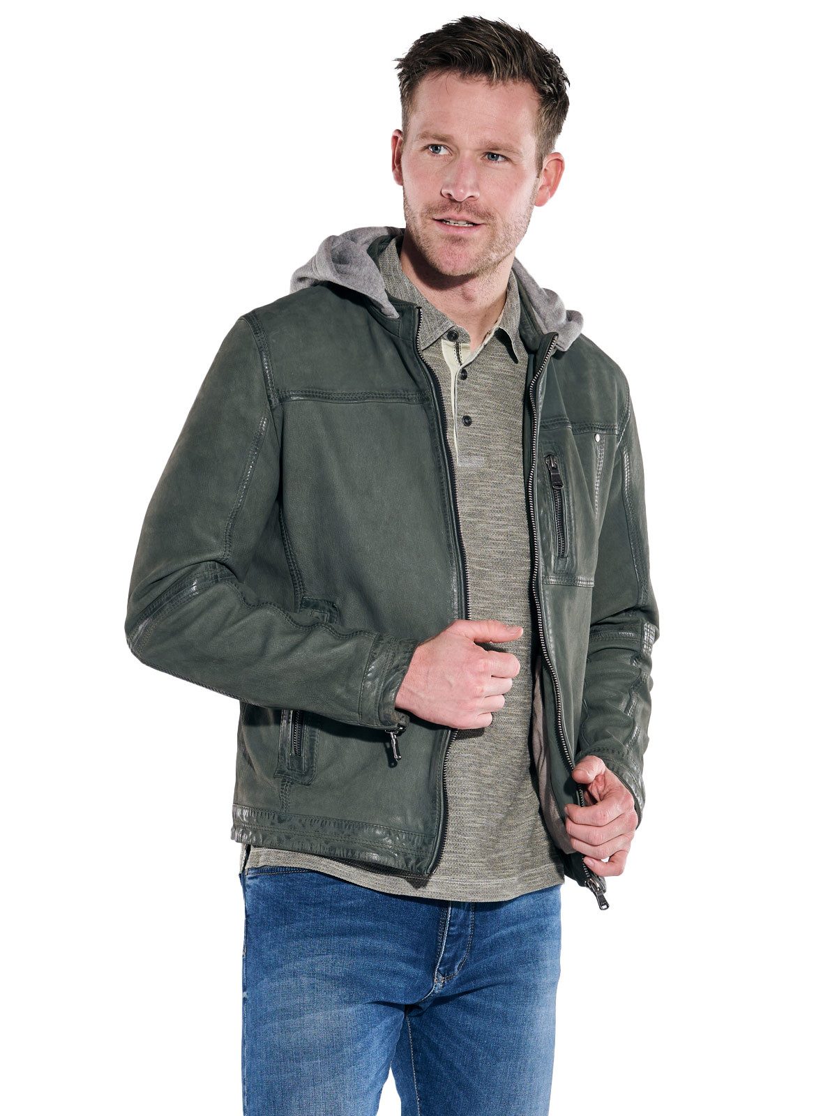 Lederjacke Lederjacke mit abnehmbarer Kapuze