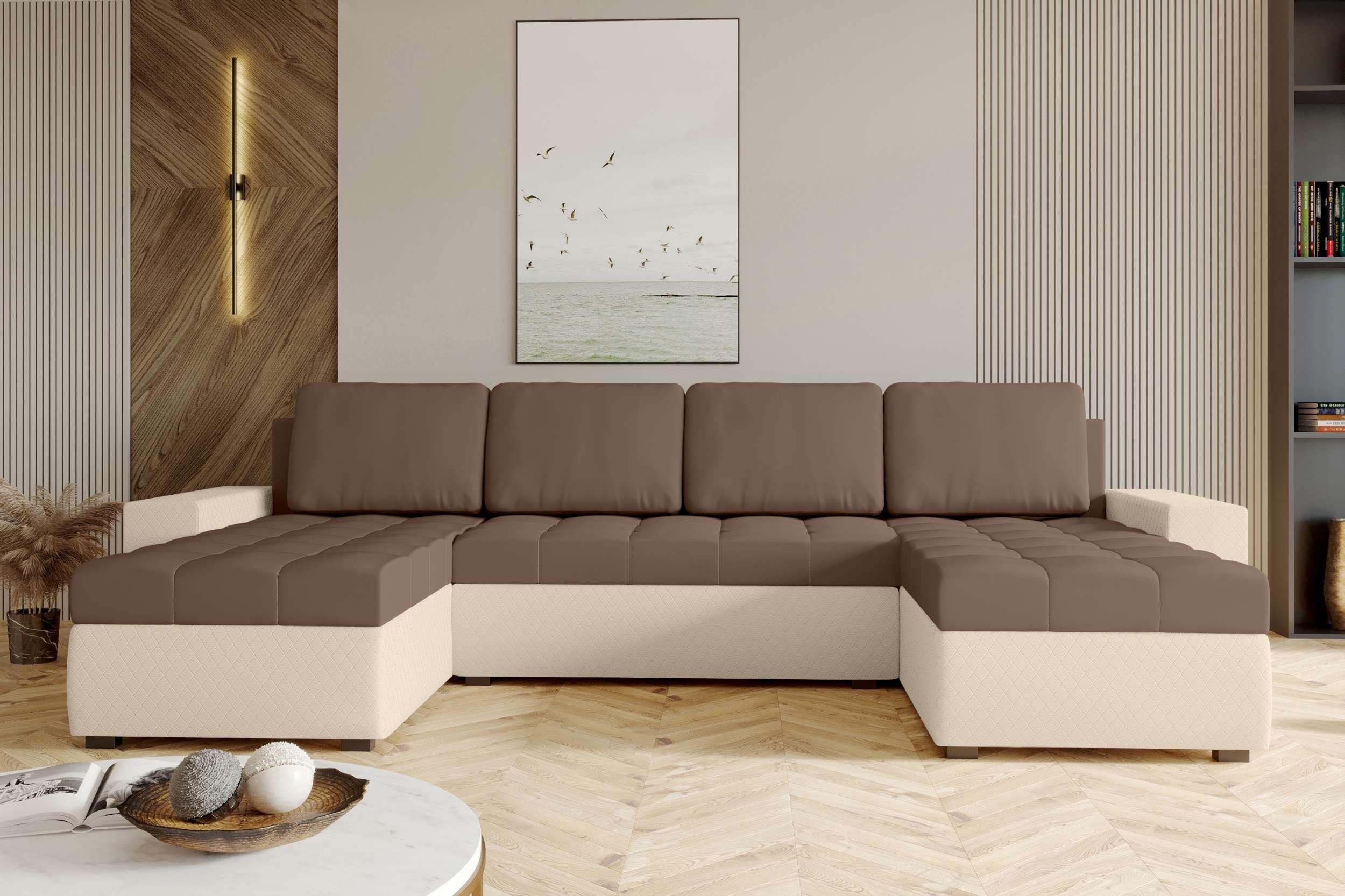 Sofa, Modern Amelia, Sitzkomfort, Bettfunktion, mit Wohnlandschaft Stylefy U-Form, Bettkasten, mit Design Eckcouch,