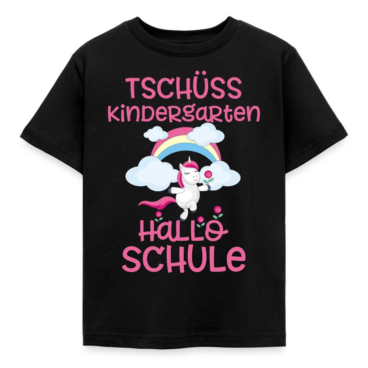 T-Shirt Einschulung Einhorn Tschüss Kindergarten Hallo Schule Kinder T-Shirt