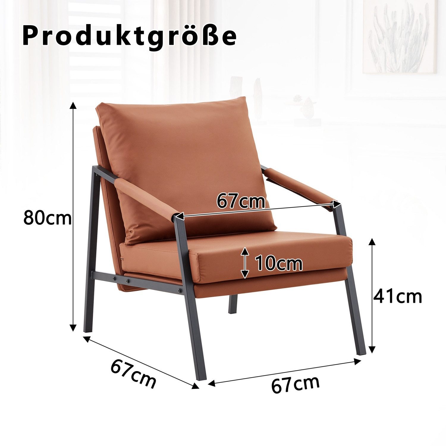 ANYSUN Relaxsessel Loungesessel mit Armlehnen, Polstersessel Faux-Leder (Gästesessel, Empfangssessel,Armchair mit robuster Metallrahmen,Akzentsofa), Industrielounge-Lesesessel für Wohnzimmer,Büro und Wartezimmer
