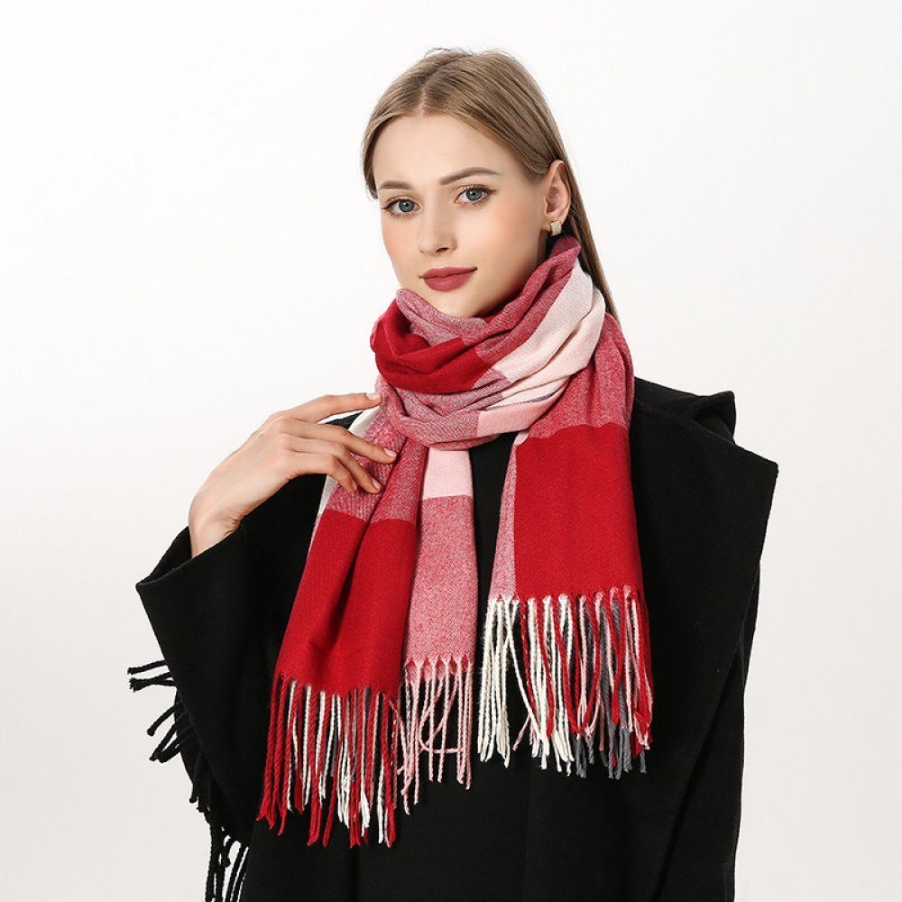 Invanter Schal Checkered scarf winter warm cashmere women's long style, Einschließlich einer Geschenktüte