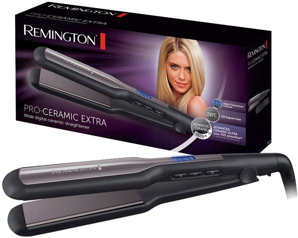 Remington Glätteisen S5525 Ultra-Keramik-Beschichtung, Extra breite Stylingplatten, LCD Display, Ultra-Keramikbeschichtung braun|schwarz